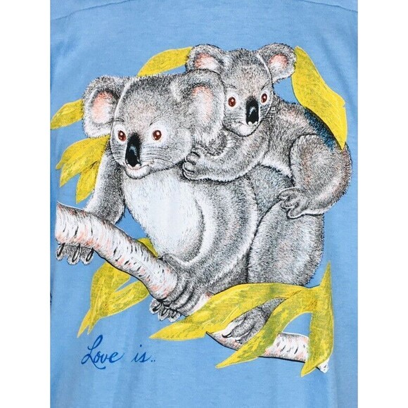 VTG 70s Deadstock Koala Bear "Love Is" Graphic Ringer Tee Unisex Size XL NEW - Picture 4 of 5